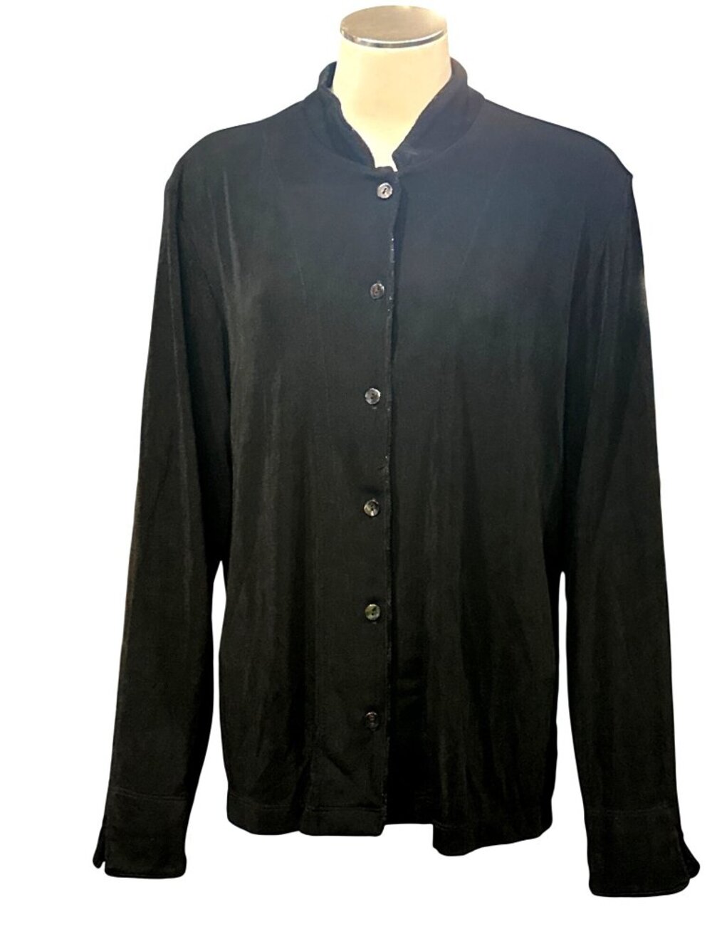 Chicos Travelers Black Mandarin Collar Button Front Shirt Jacket Long Sleeves
